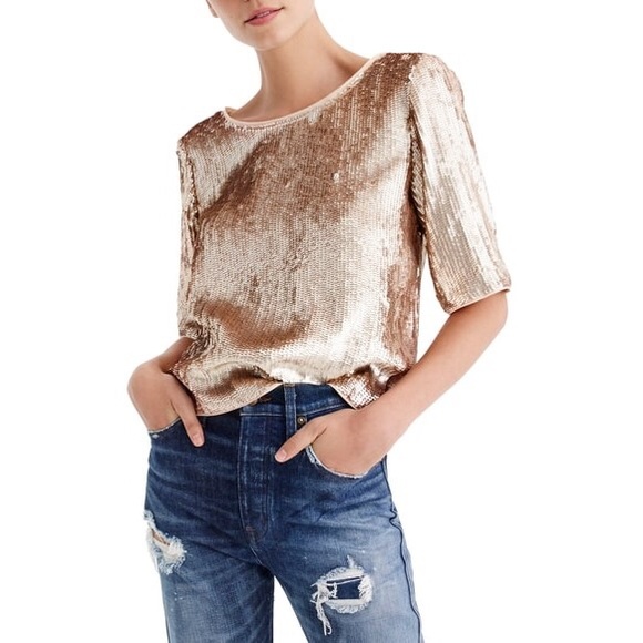 JCREW Cropped Rose Gold Sequined Top - Picture 1 of 8